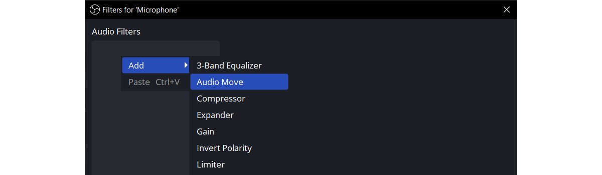 Audio Move filter location for the Microphone source in OBS.